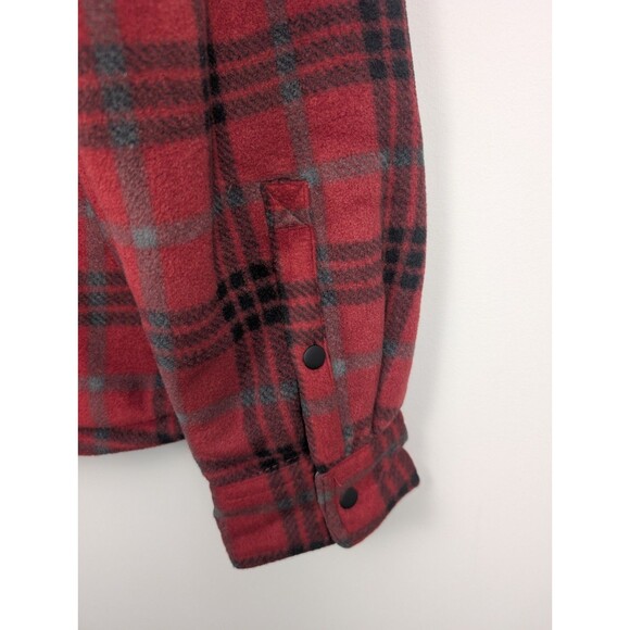 Voyager Jacket Men's Medium Red and Black Plaid Sherpa Fleece Snap Button Up - Picture 10 of 16